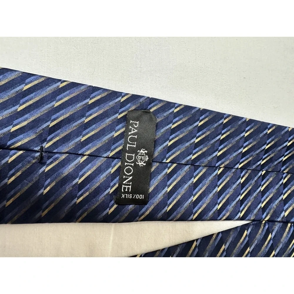 Paul Dione Designer Mens Tie 100% Silk Blue & Gold Geometric Print